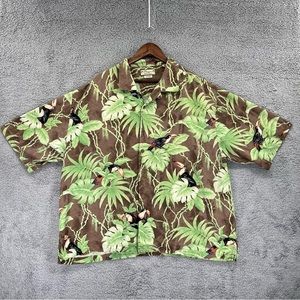 Pusser's Island Reserve Hawaiian Shirt 100% Silk Brown Green Men Size XL